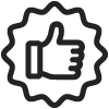 Thumbs-up icon with a ruffled circle around it.