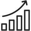 Icon of a bar graph with an exponential growth trendline.