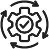 Icon of a clockwise rotating gear with a check mark in the center.