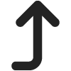 An arrow changing direction from pointing right to pointing up.