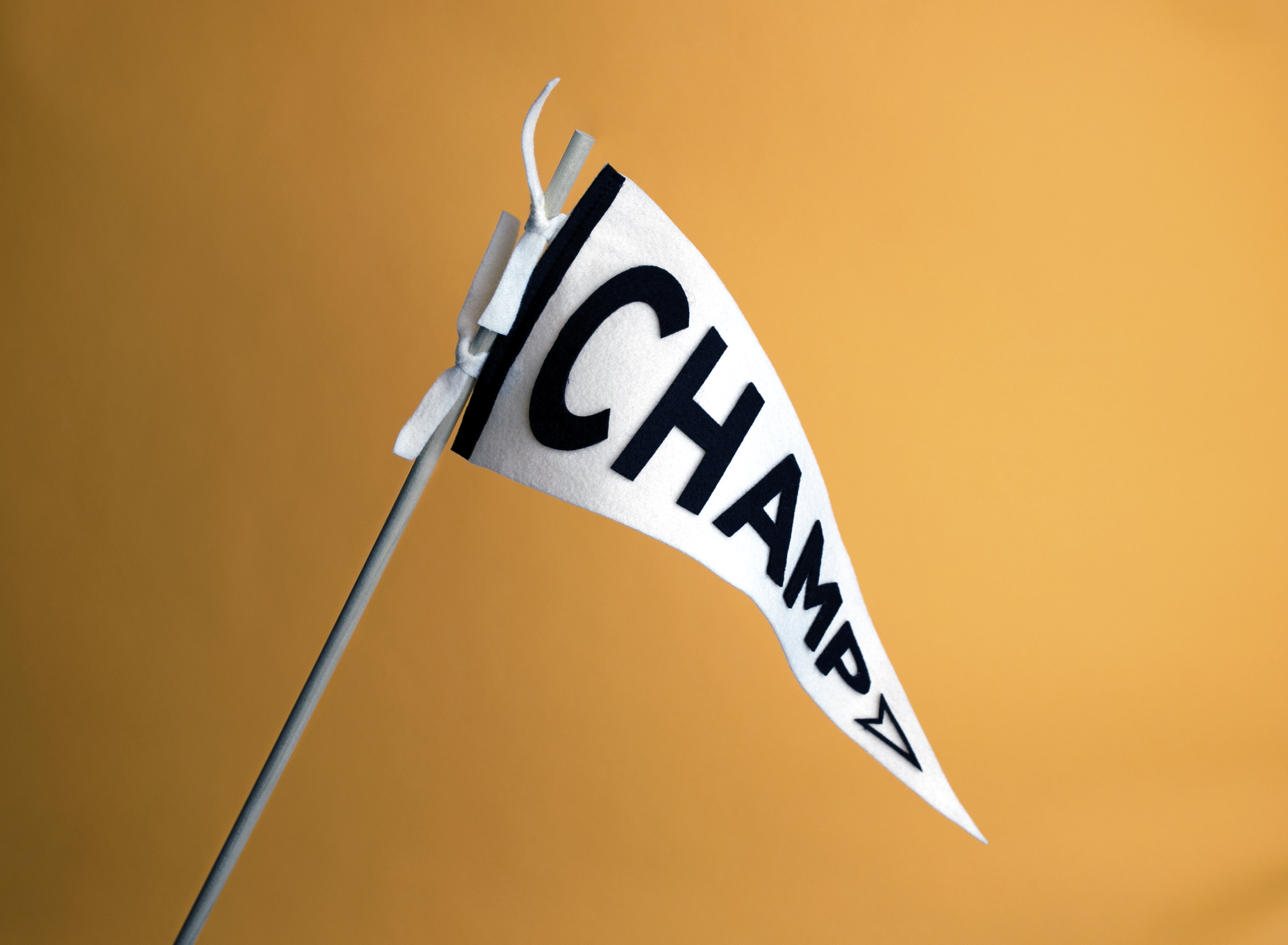 A triangular flag with "Champ" spelled on it