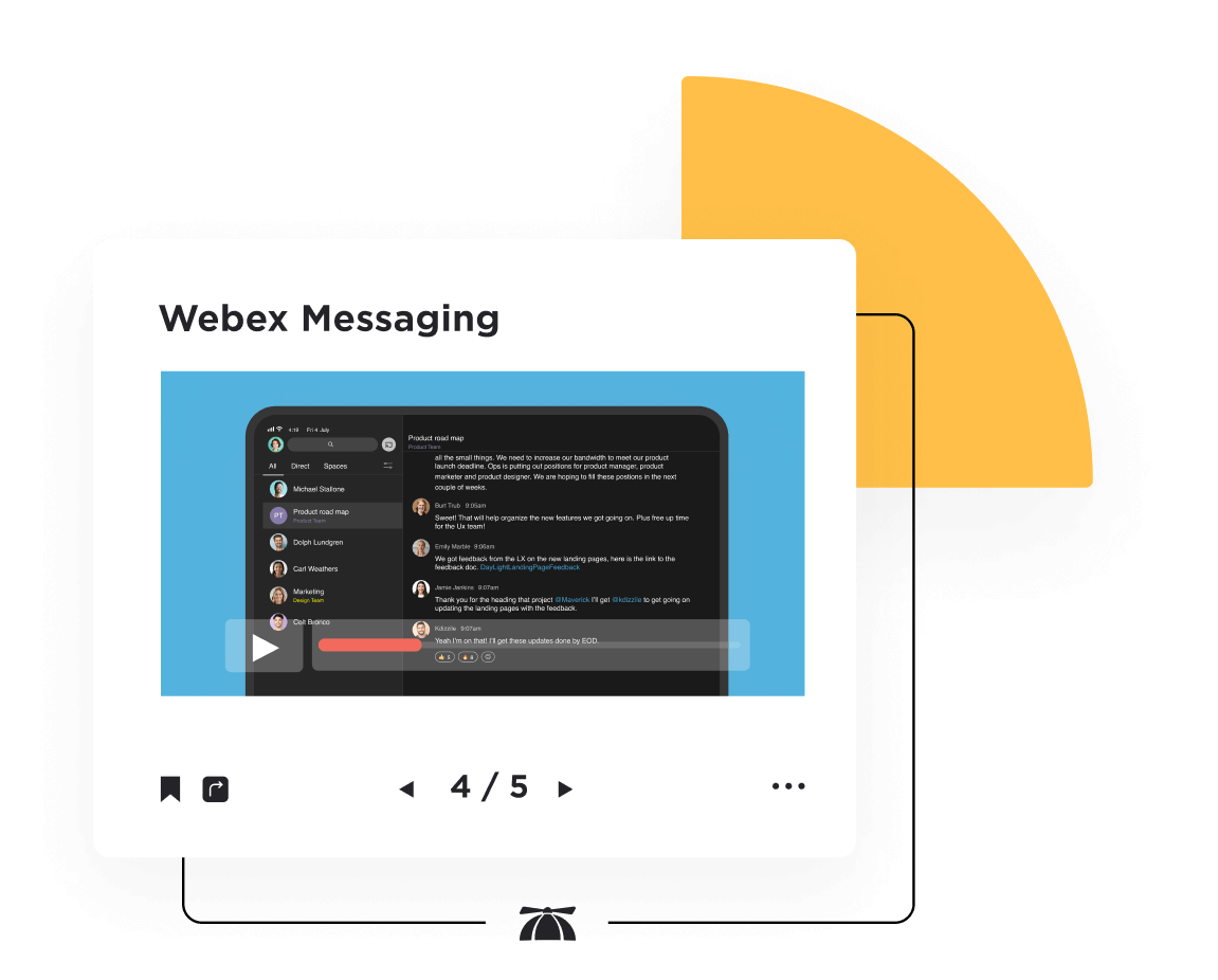 A display of Webex massaging with chats betweeen users.