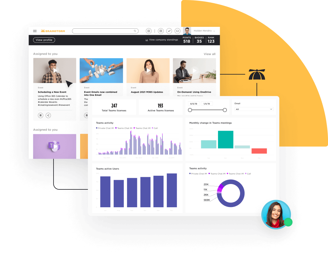 View of BrainStorm platform reporting page showing reports and insights from user learning engagement.