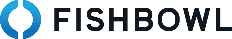 An outlined blue circle in the logo for the business "fishbowl."