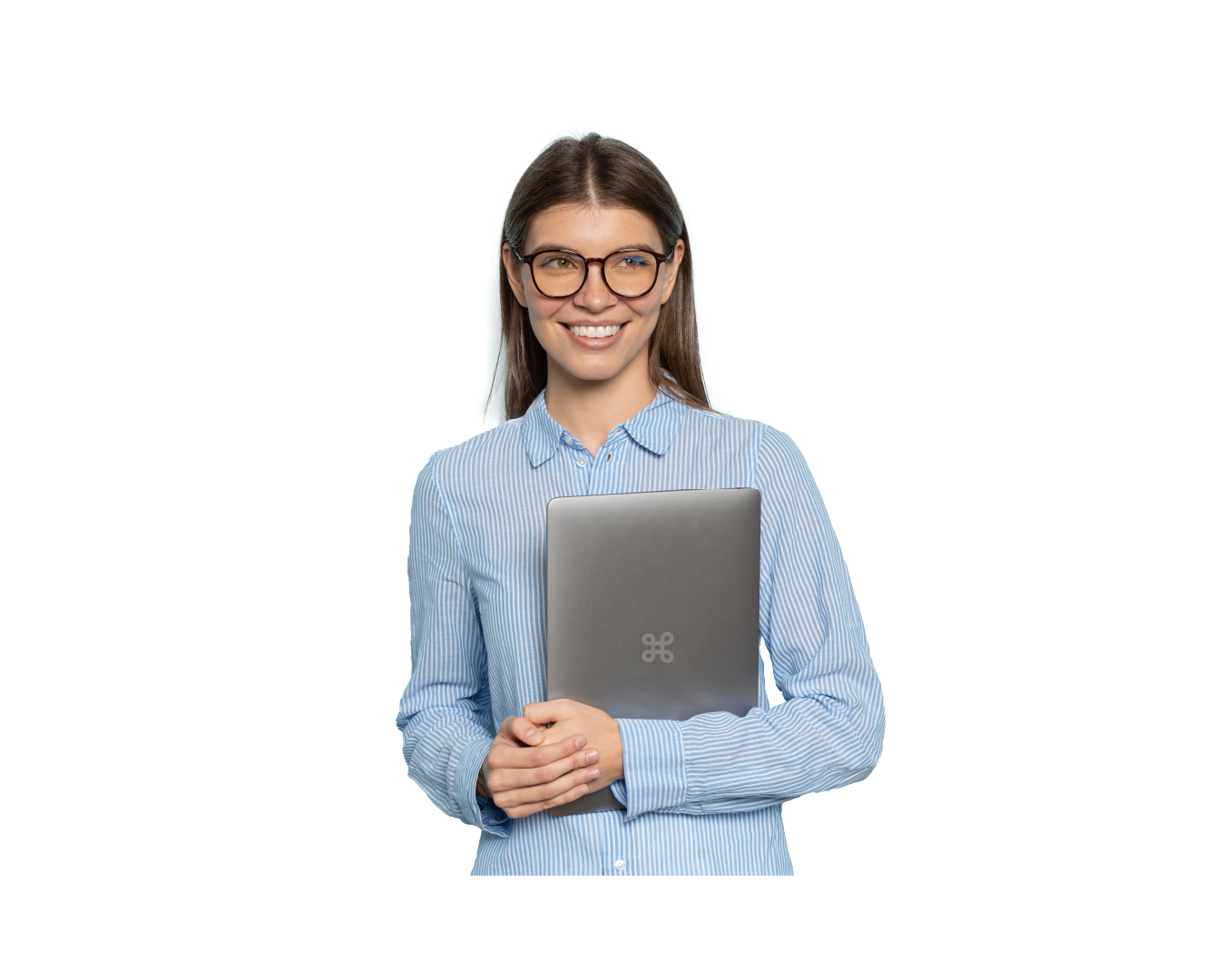 woman with laptop smiling