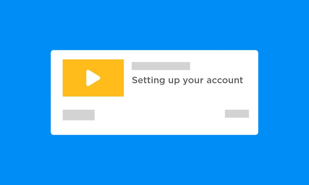 Video asset thumbnail with a title, a yellow background, and a white play icon.